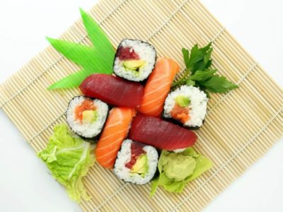 sushi on a bamboo mat