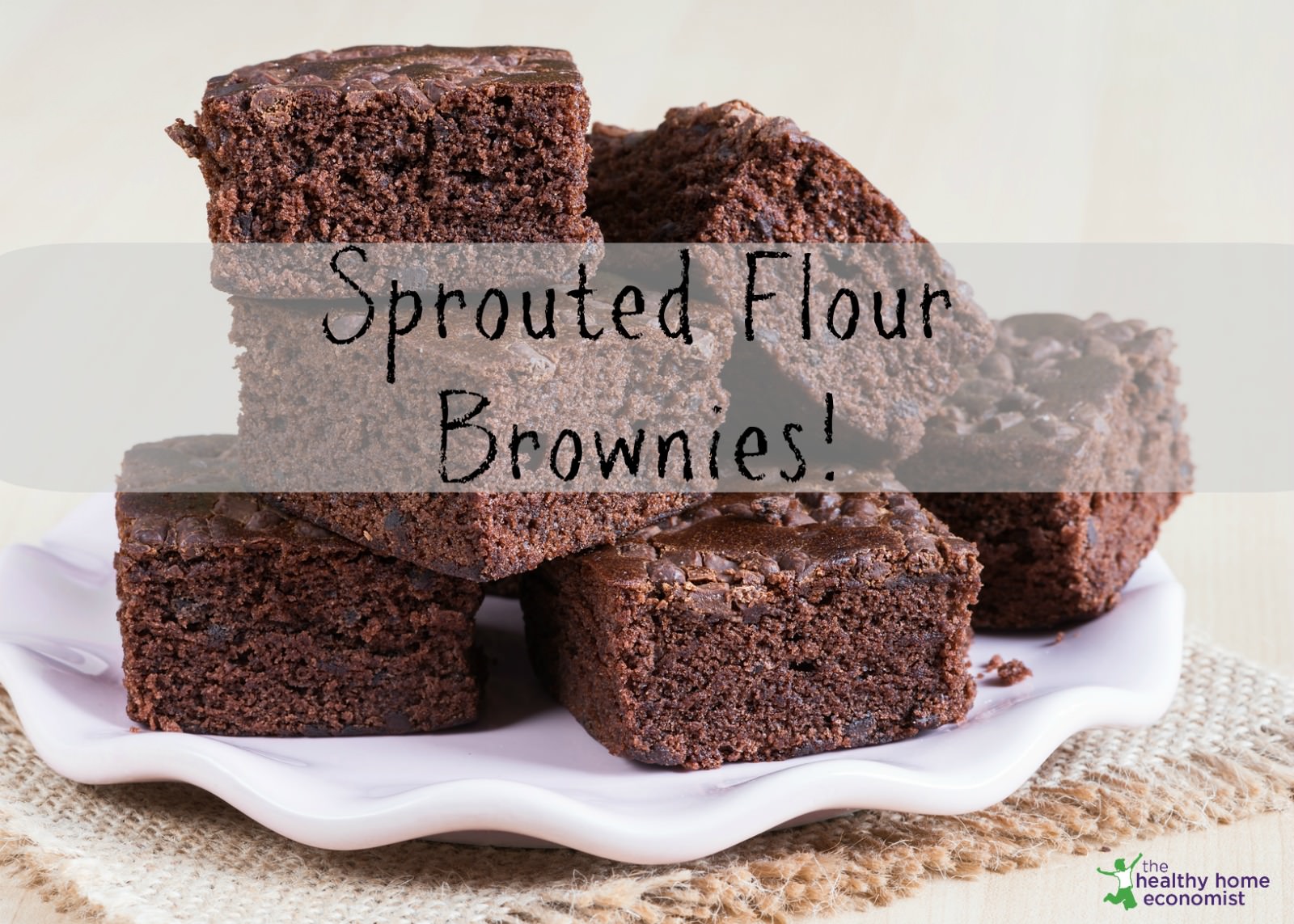 sprouted flour brownies stacked on a white plate