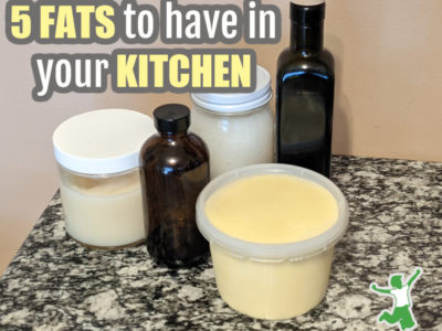 five healthy fats on a granite counter