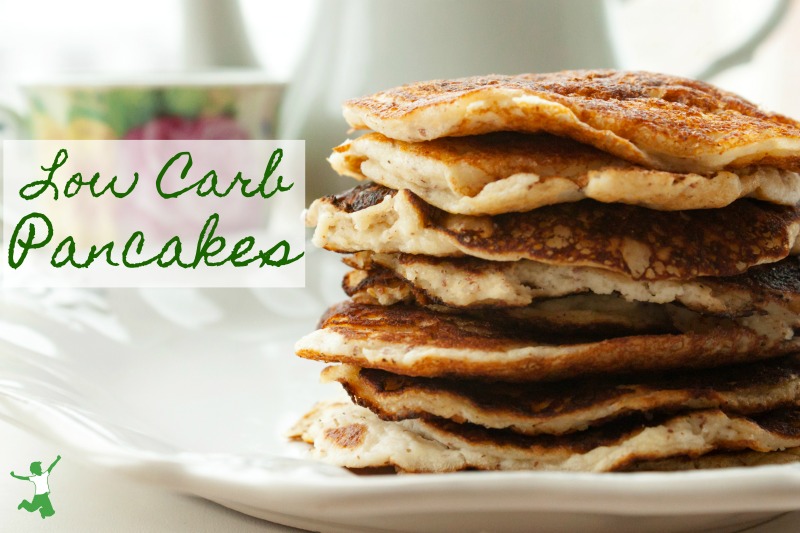 stack of low carb pancakes on a white plate