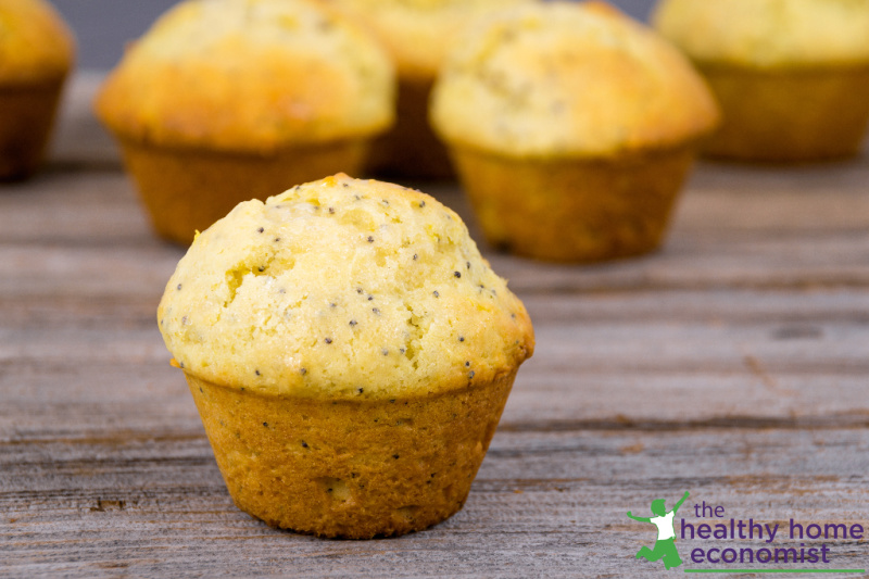 mini lemon poppyseed muffins on a cutting board