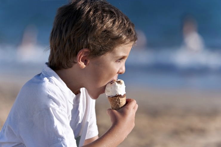 young boy eating ice cream with antifreeze