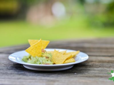 artichoke dip on a white plate with chips