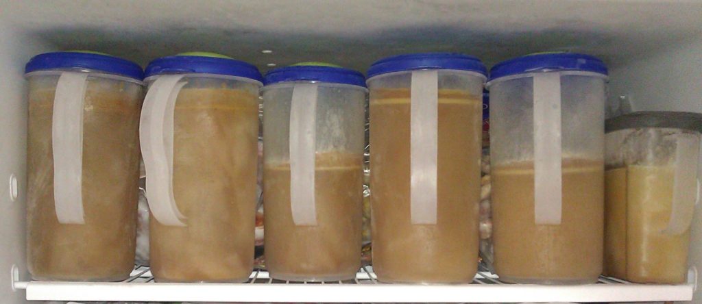 freezer full of bone broth containers