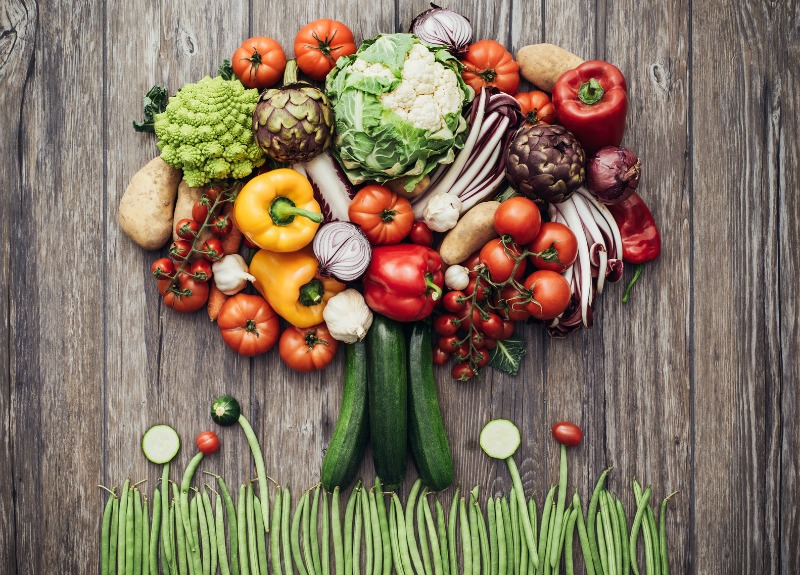 plant based diet foods on a cutting board