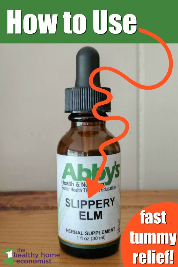 bottle of slippery elm tincture on a wooden table