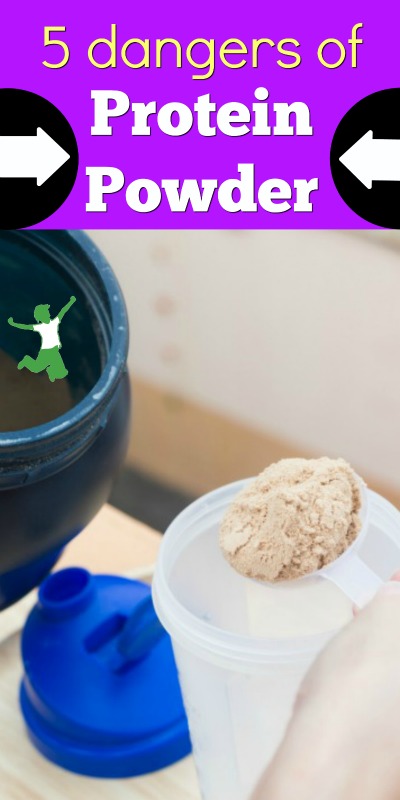 scoop of protein powder in a mixing cup