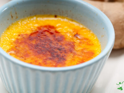 classic egg custard pudding in white ramekin