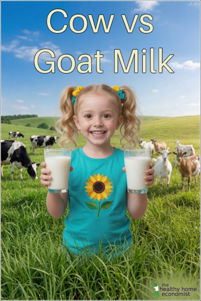 goat milk versus cow milk with pastured ruminants in the background