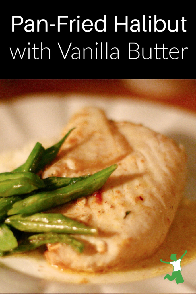 pan fried halibut on white plate