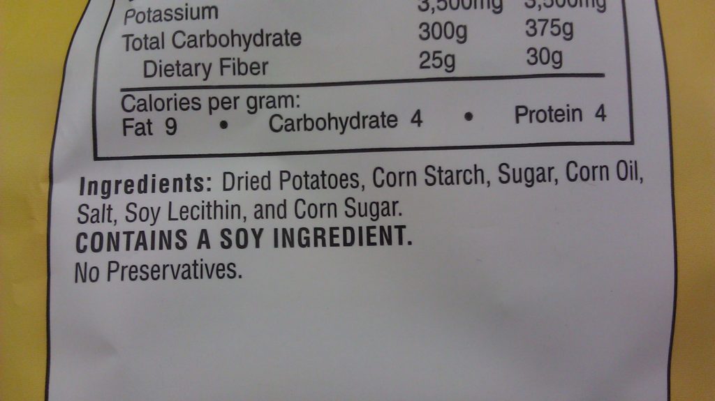 Baked potato chips label