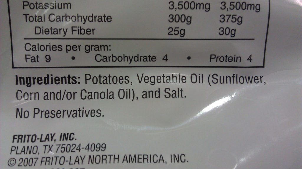 fried potato chips label