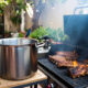 barbecue bone broth near a grill