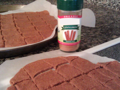 cinnamon sugar crackers on baking sheet