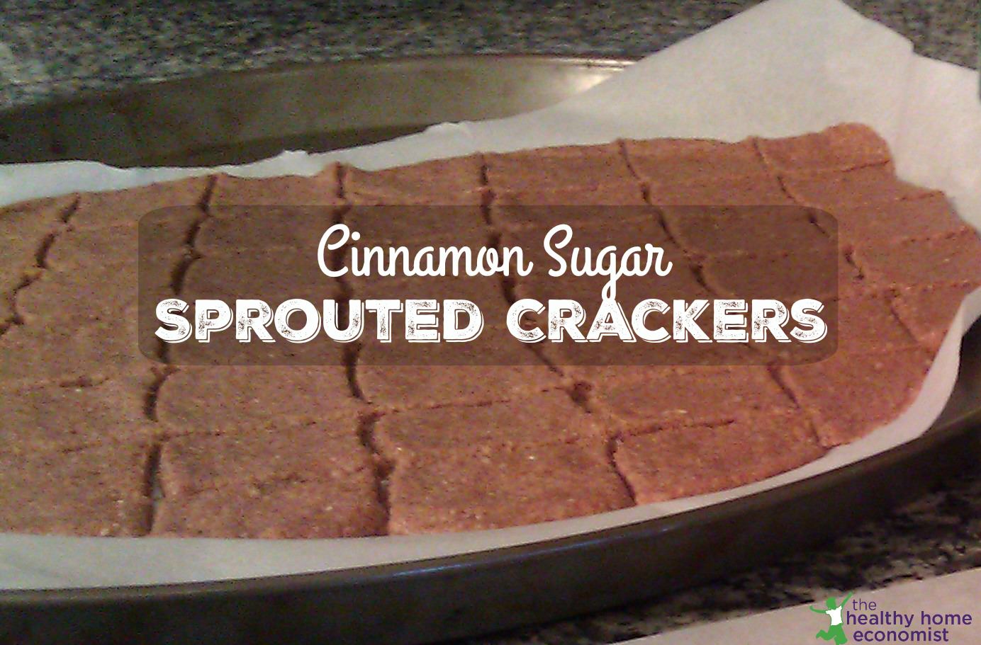 sprouted cinnamon crackers on parchment paper lined cookie sheet