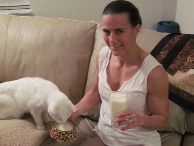 Paula enjoying a glass of raw milk on day 1