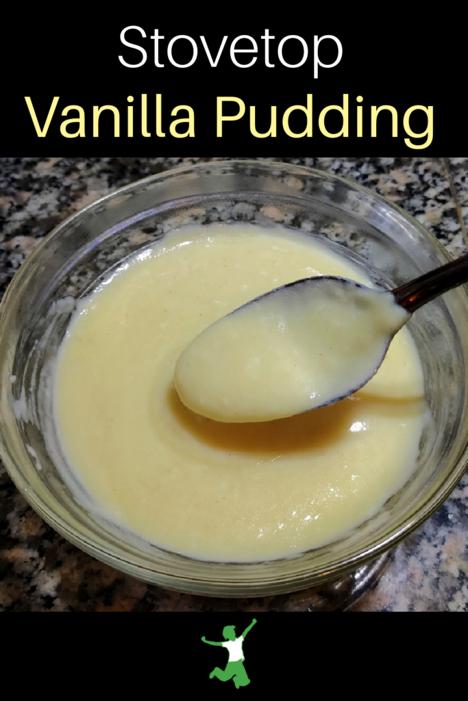 stovetop vanilla pudding in bowl on granite counter