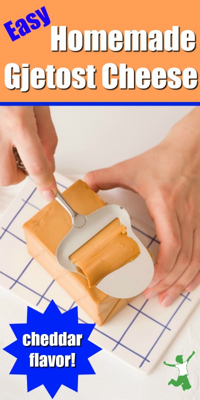 slicing a block of homemade gjetost cheese