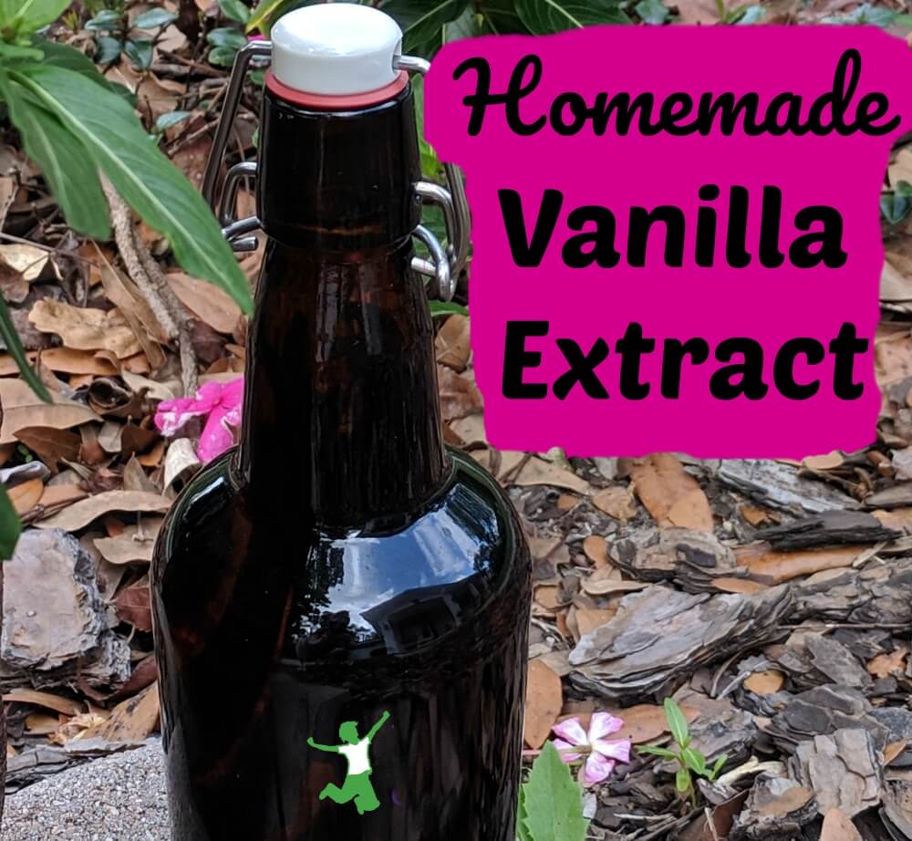 homemade vanilla extract in a dark amber bottle