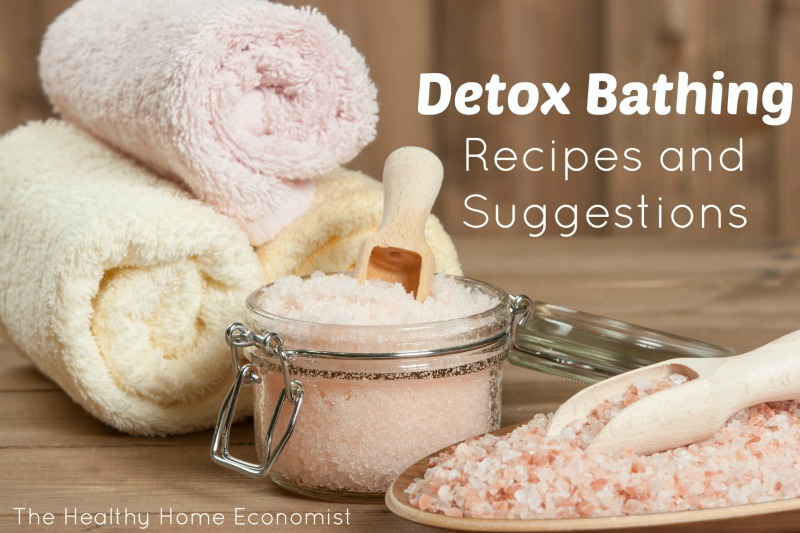 ingredients for detox baths with fresh towels on a wooden counter