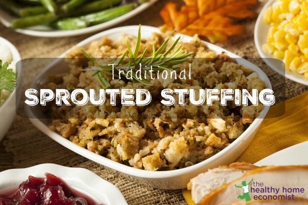 sprouted stuffing in a casserole dish