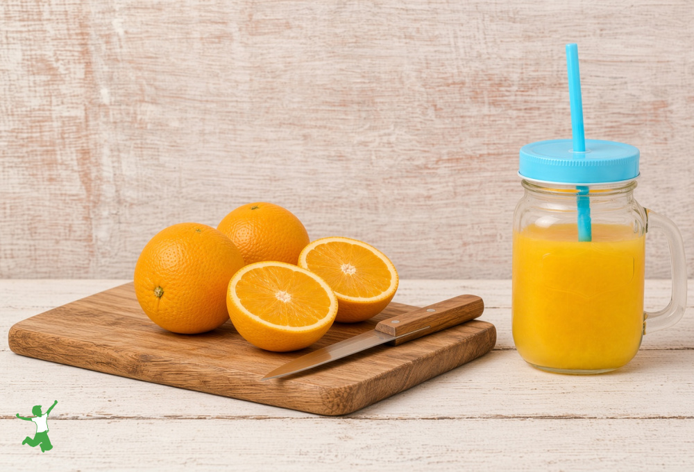 homemade orangina in a mason jar with straw