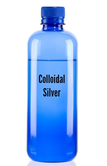 colloidal silver in a bottle white background
