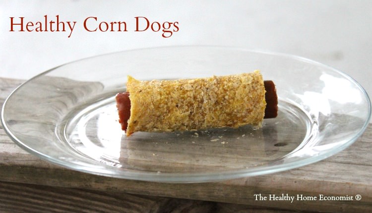 healthy homemade corn dog on a glass plate