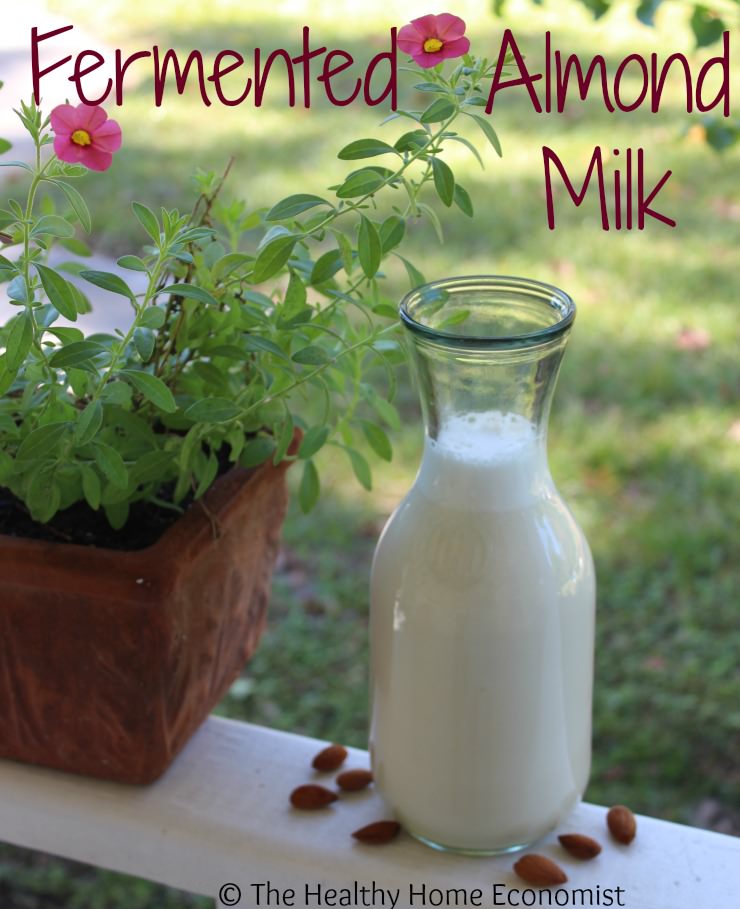 homemade almond milk fermented in a carafe