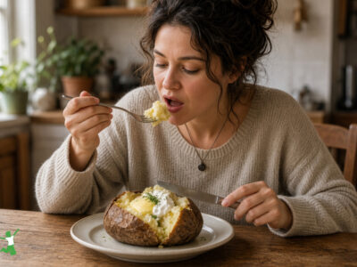 woman eating resistant starch baked potato