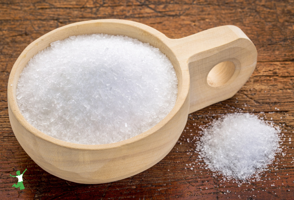 beneficial Epsom salts in wooden bowl