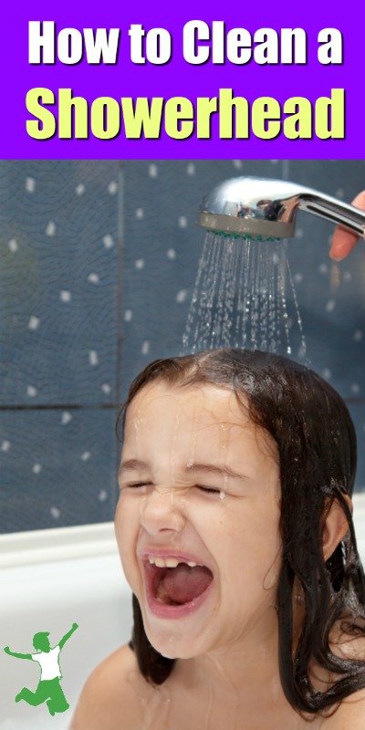 girl taking a shower with a clean showerhead