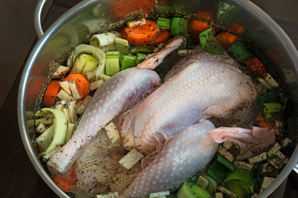 turkey brine water and seasonings in a stockpot