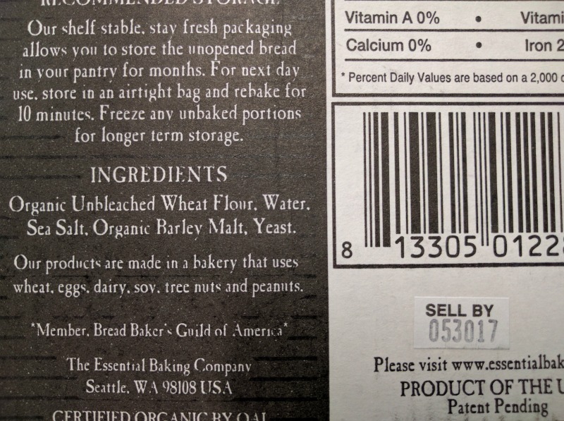 fake sourdough ingredients on the box
