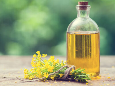 unhealthy bottle of canola oil natural background