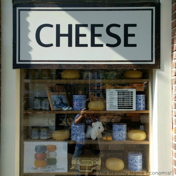 cheeses in the window of a shop in Amsterdam