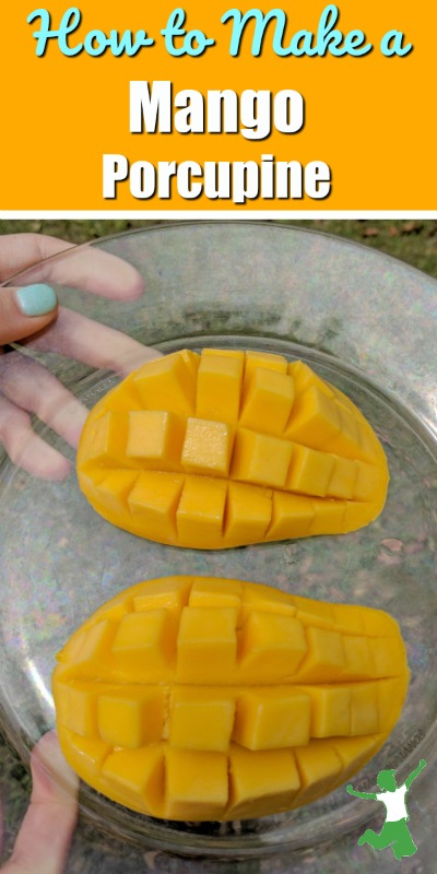 two perfectly sliced mango porcupines on a plate