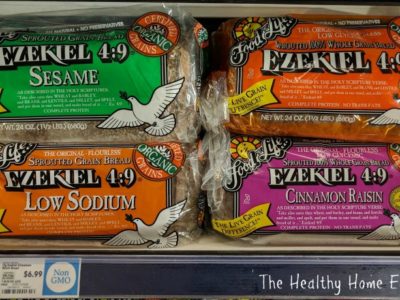 sprouted bread containing seitan in the freezer of a healthfood store