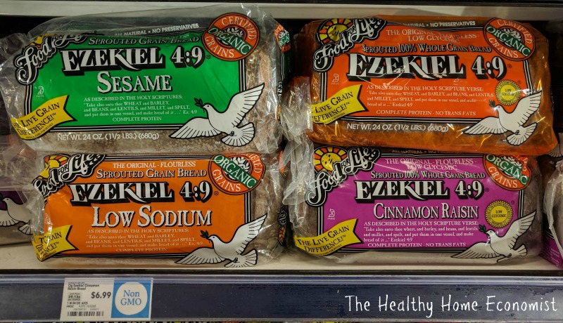 sprouted bread containing seitan in the freezer of a healthfood store