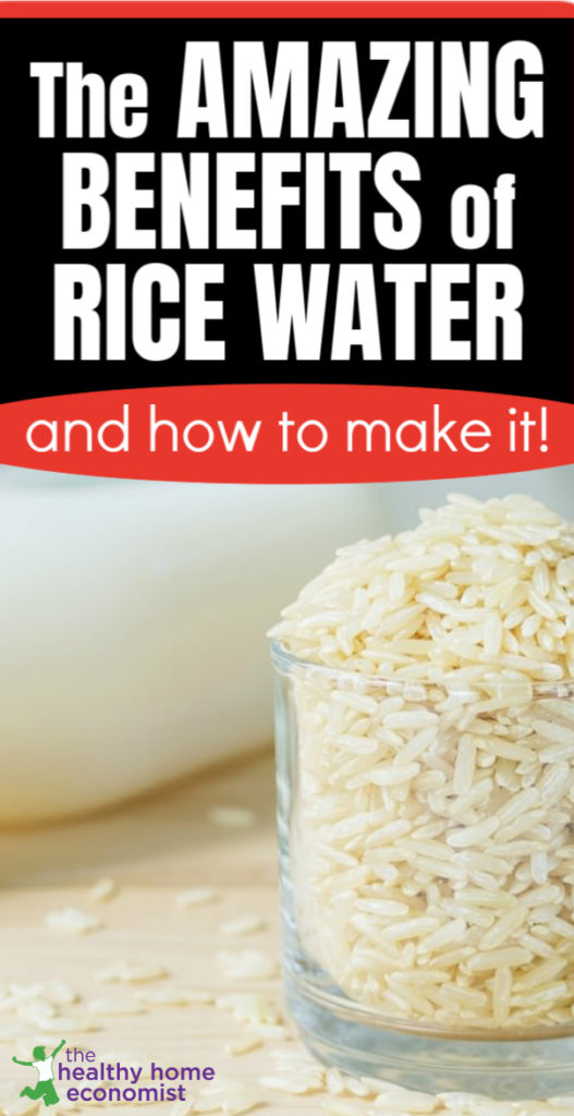 rice water in a bottle next to a cup of white rice