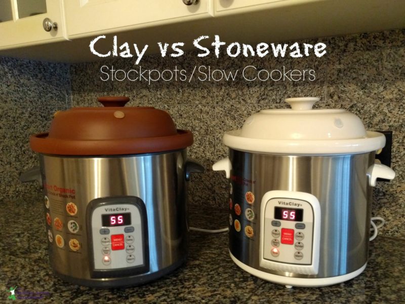 clay and stoneware vitaclay slow cookers on a granite counter