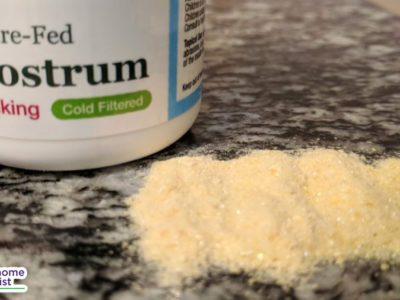 pastured colostrum powder on granite counter