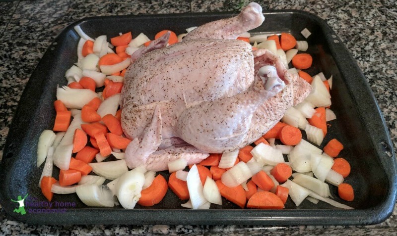 roasted chicken on vegetables