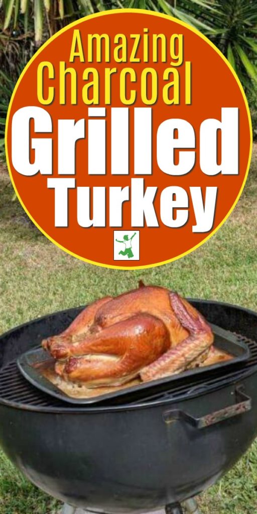 pastured turkey on a charcoal grill in the backyard