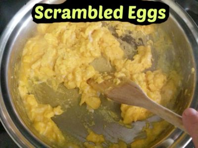 scrambled eggs in a skillet