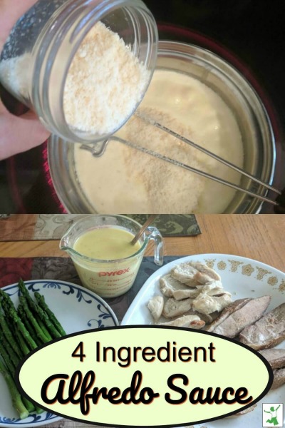 4 ingredient alfredo sauce in a pan and bowl