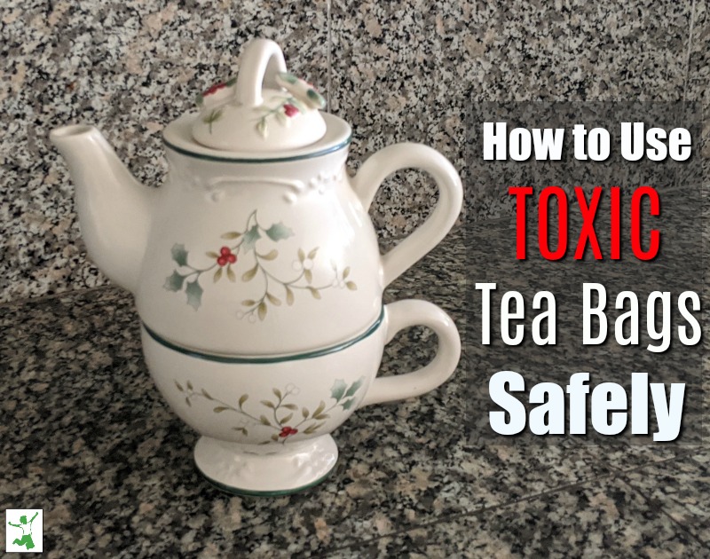 tea pot with safe, nontoxic tea bags brewing
