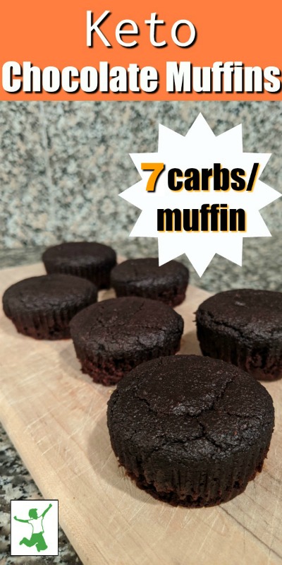 half dozen low carb chocolate muffins on kitchen counter
