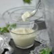 cup of nondairy yogurt on a table with a spoon