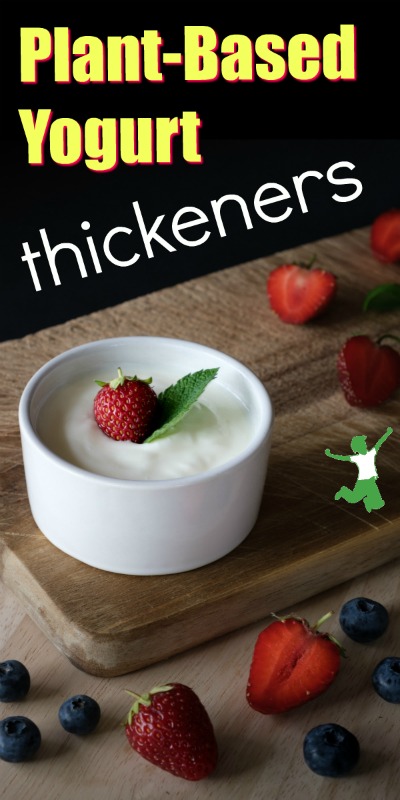 white cup of thick nondairy yogurt with a strawberry and mint leaf on top